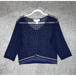 Norton Studio Open Knit Cardigan Womens‎ Size Medium Blue Long Sleeve